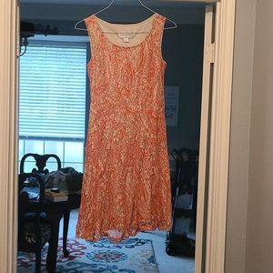 Chelsea Suite coral/cream lace dress